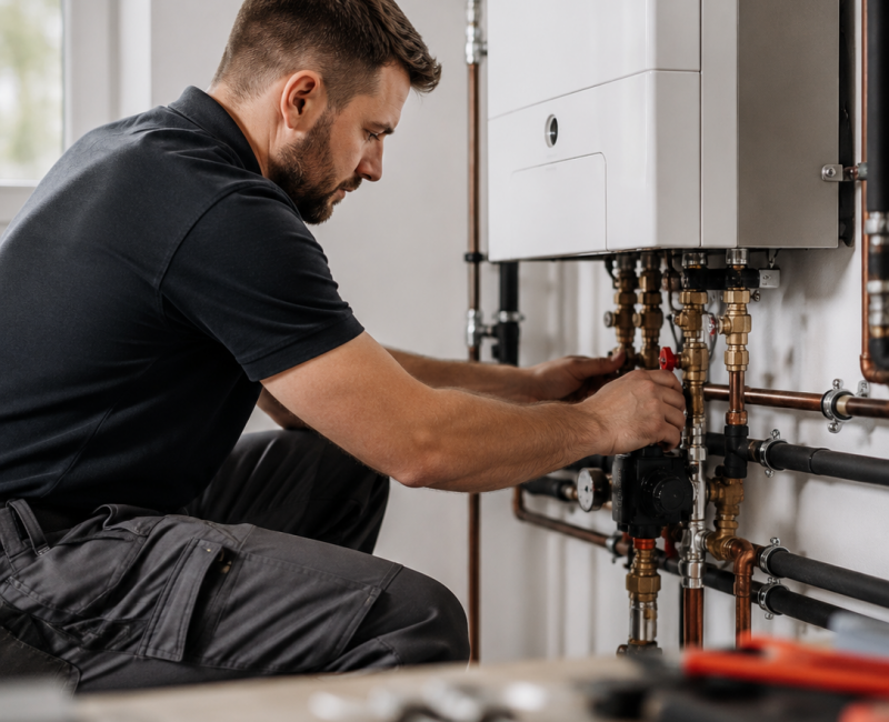 Stellenangebote Team Siedau Solms Heizung Sanitär Lüftung Stellenangebote Gas- Wasserinstallateur bei der Arbeit